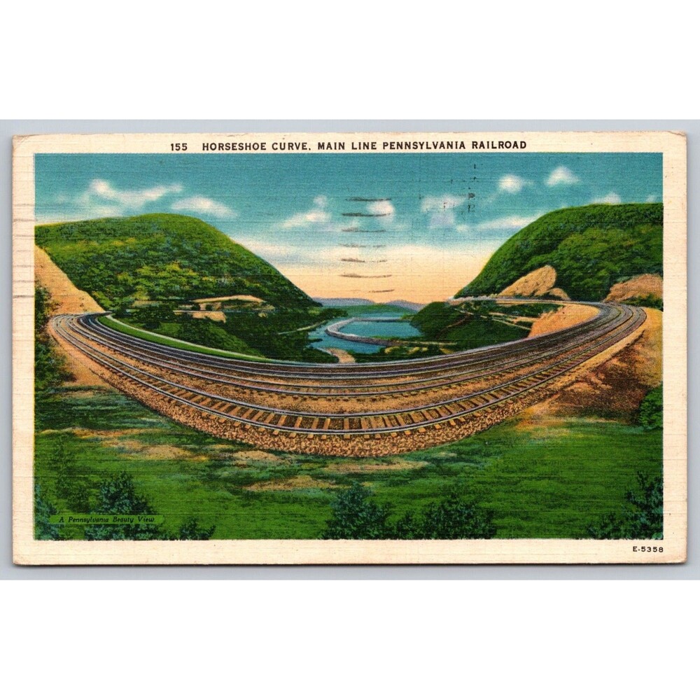 Vintage 1944 Horseshoe Curve Linen Postcard Pennsylvania Railroad PRR Altoona PA